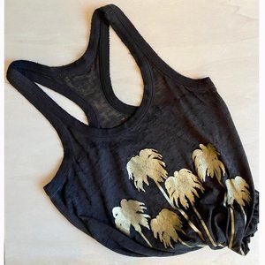 Chaser Women's Tissue Thin Brown with Gold Foil Palm Trees Tank Top